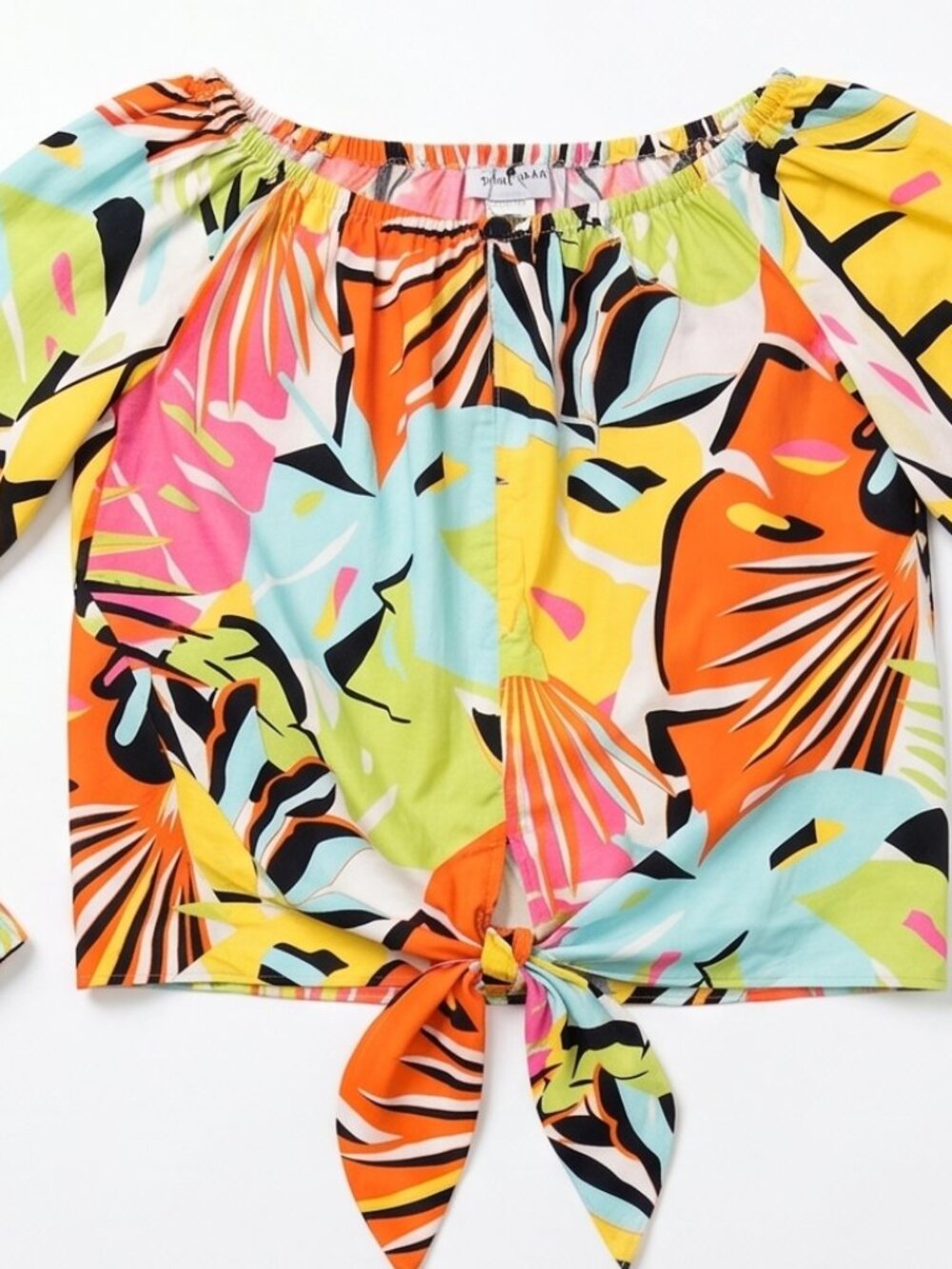 Colorful Boho Abstract Long Sleeve Tie Front Top Made in Canada M/S